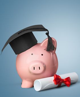 College financial planning - piggy bank for college savings.